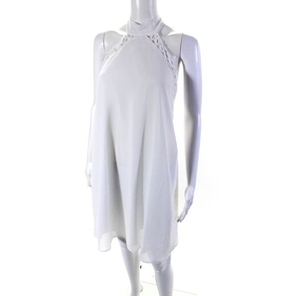 Ellelauri Women's High Neck Sleeveless Crochet Trim Midi Dress White Size S - Picture 2 of 6